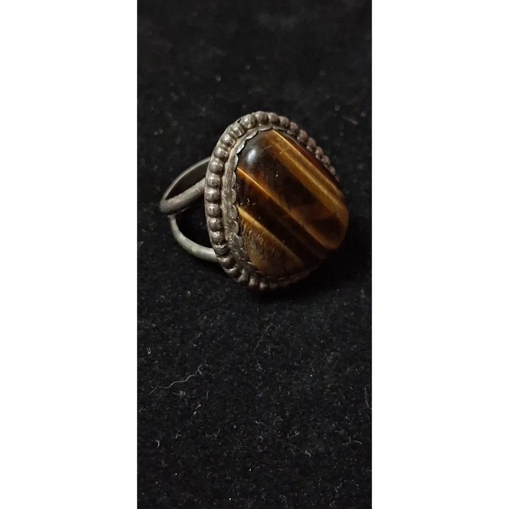 Vintage 925 Sterling Silver TIGER'S EYE Native American Handmade RING Size 11